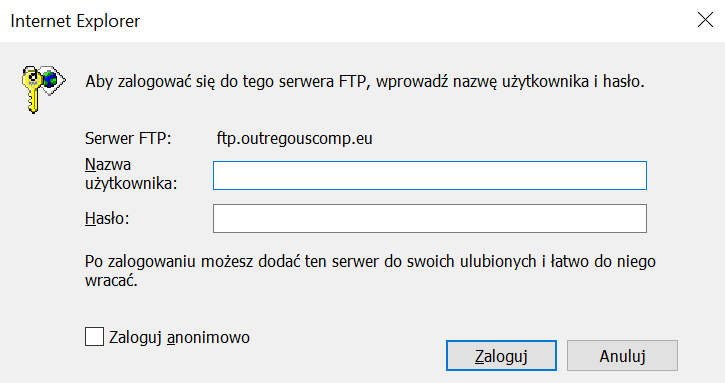 Konfiguracja połączenia FTP w programie Microsoft Internet Explorer
