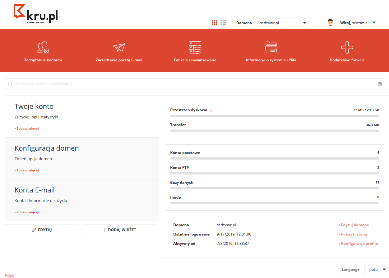 Logowanie do Panelu Zarządzania hostingiem